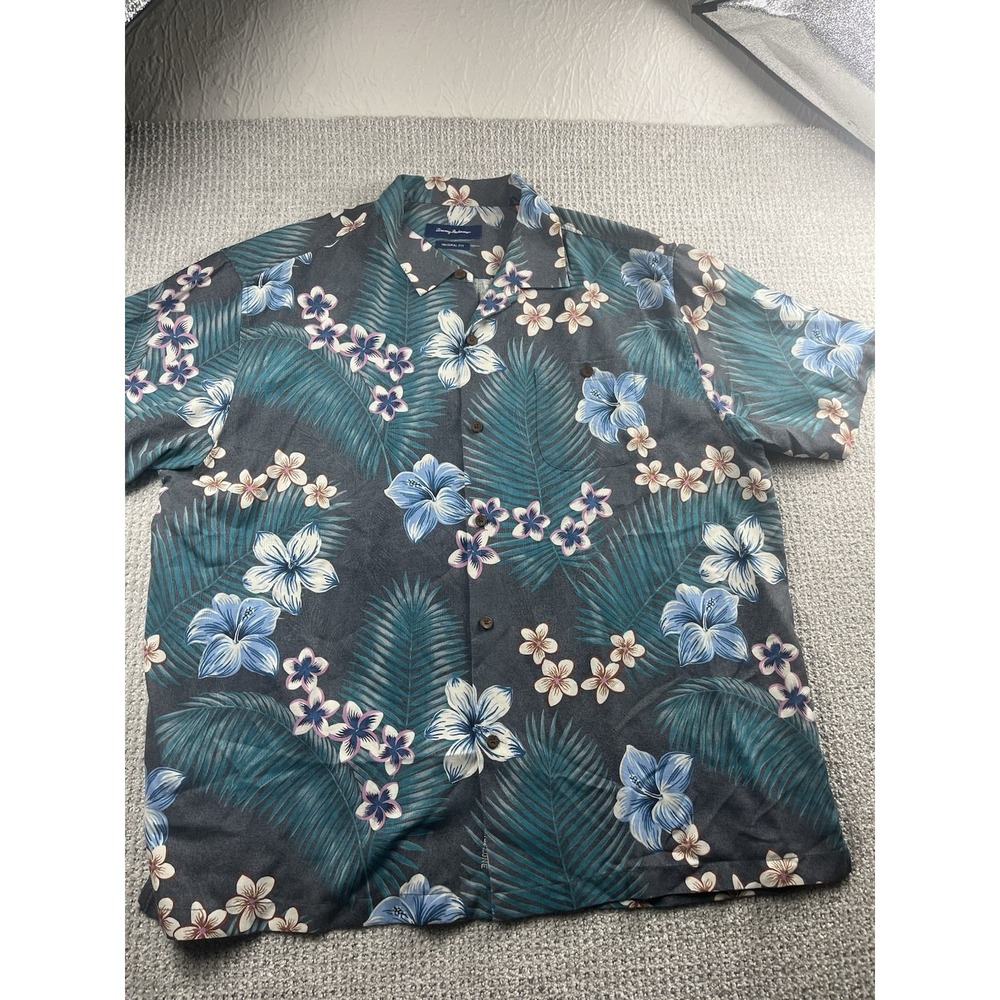 Tommy Bahama Mens 3XL Hawaiian Shirt Green Tropical Camp Floral Silk Blend - Picture 4 of 8